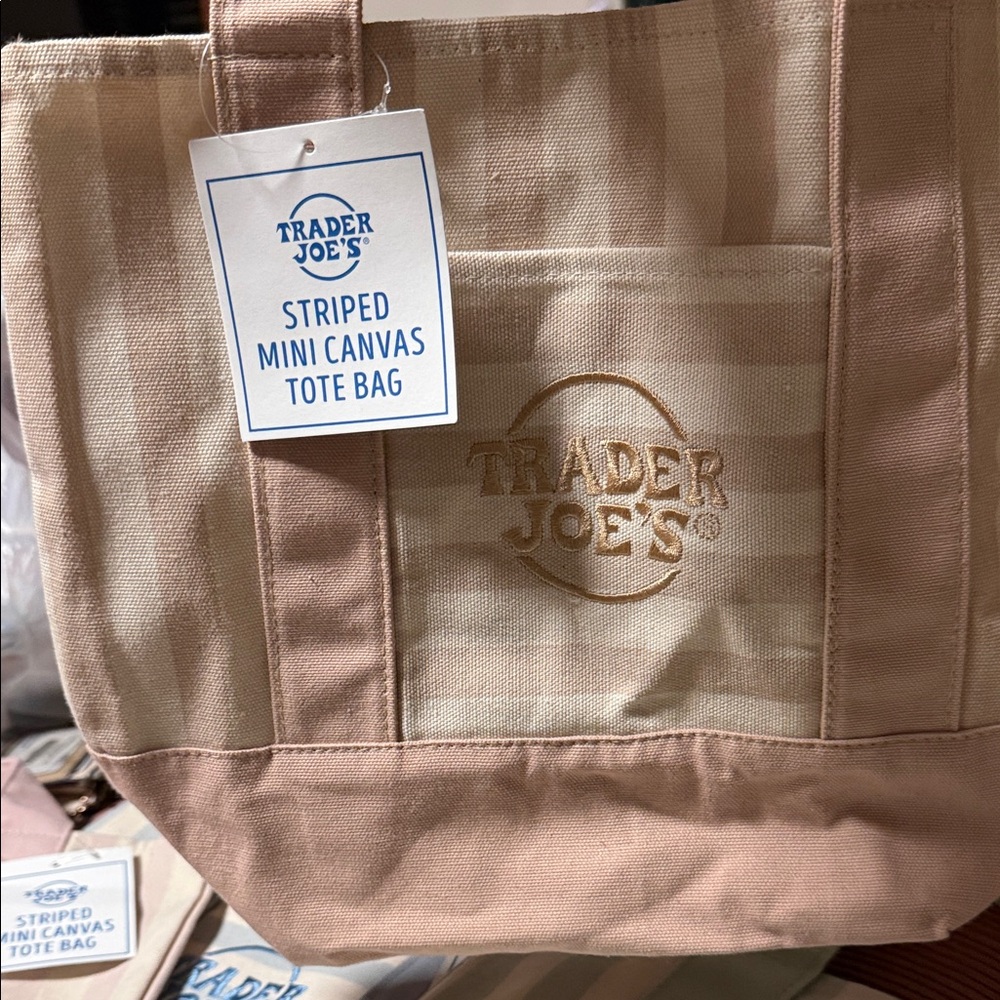 Trader Joe's Striped Mini Canvas Tote Bag - Beige